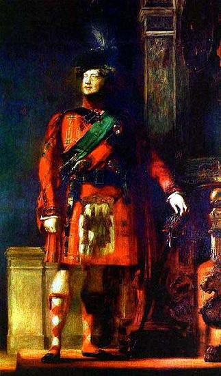 Sir David Wilkie Sir David Wilkie flattering portrait of the kilted King George IV for the Visit of King George IV to Scotland, with lighting chosen to tone down the b